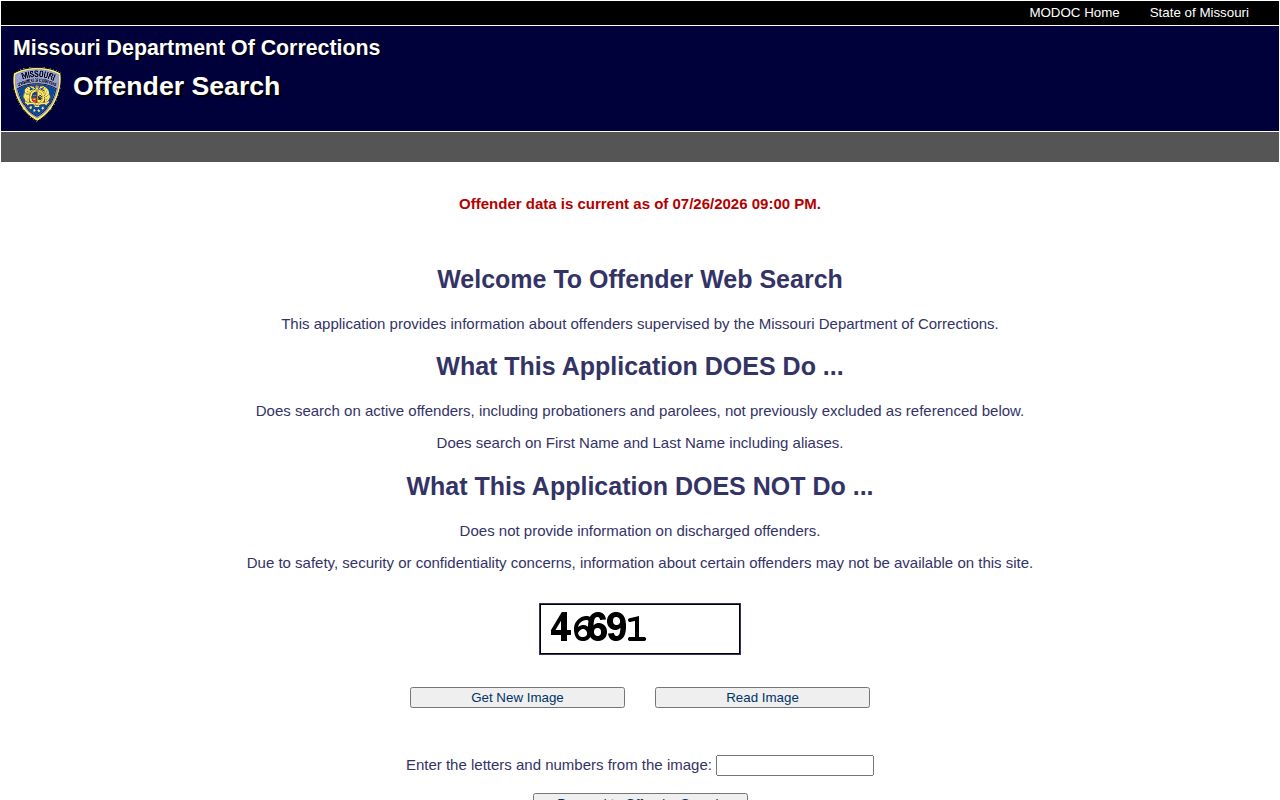 Missouri Department of Corrections offender search form