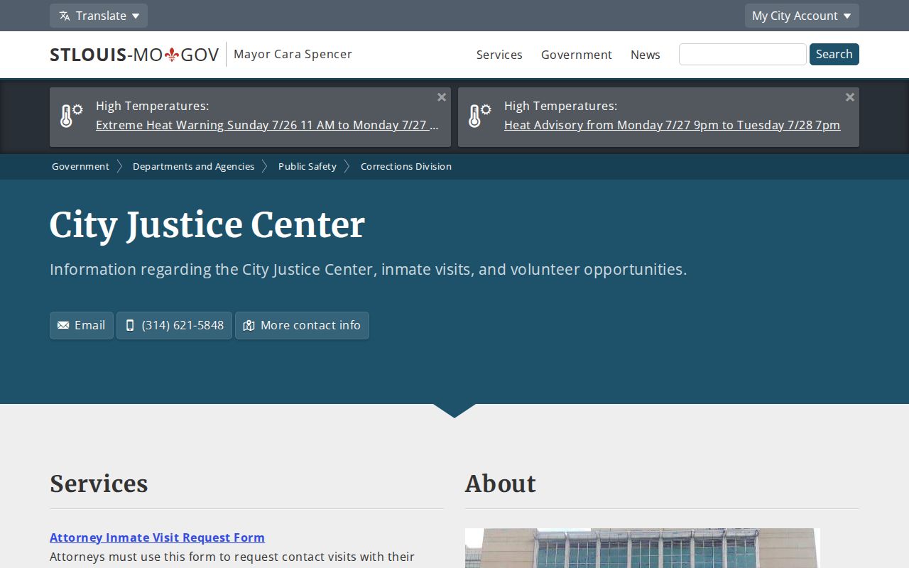 St. Louis City Justice Center official release and custody information
