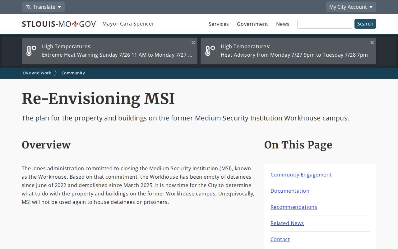 Former St. Louis City Workhouse closure information for historical release records