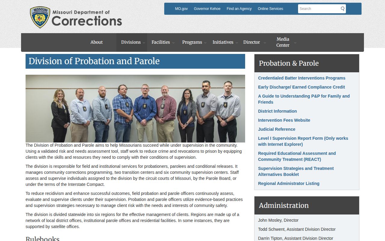 Missouri DOC Probation and Parole office directory for St. Louis supervision verification